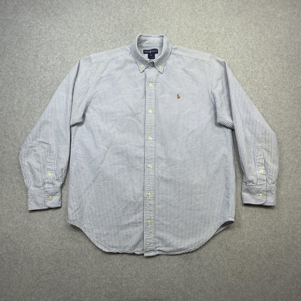 Ralph Lauren Shirt Women 18 Blue Stripe Long Sleeve Button Front Cotton Casual